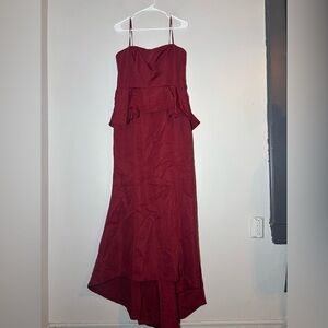 Adrianna Papell Red Strapless Mermaid Peplum Moire Evening Gown dress size 12